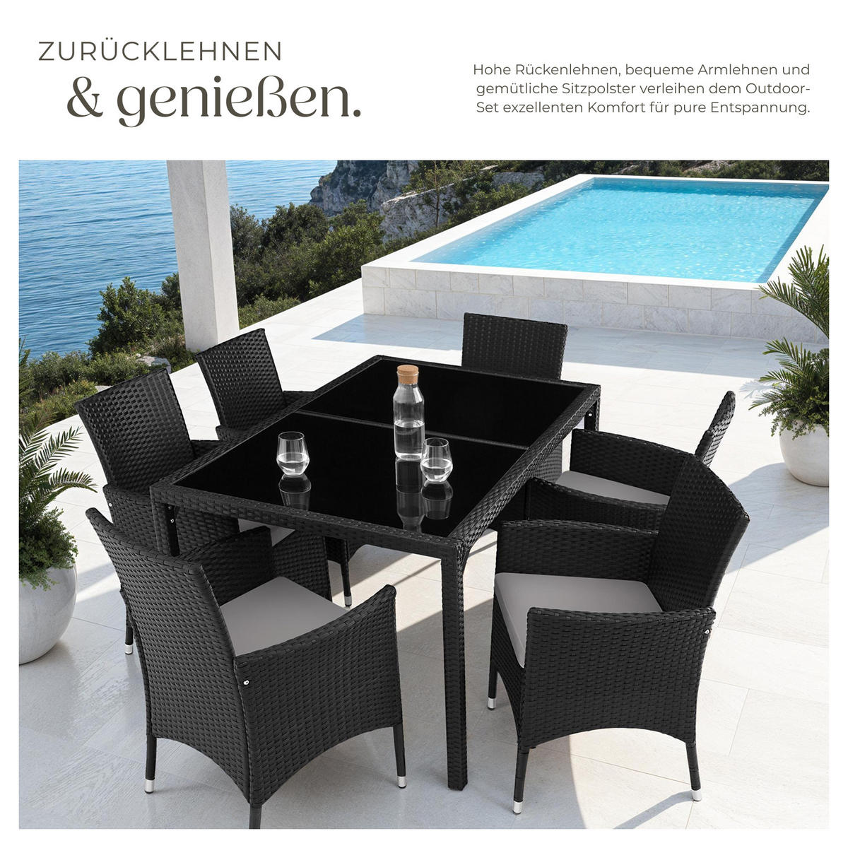 RATTAN SITZGRUPPE Porto,inklusive Schutzhülle,schwarz/grau - Schwarz/Grau, Kunststoff - tectake