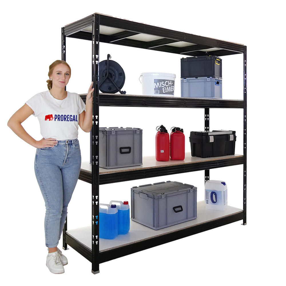 SCHWERLASTREGAL Rhino 200x200x60 cm 4 Melamin-Ebenen 16mm Fachlast 500 kg Schwarz - Schwarz, Metall (200/200/60cm) - PROREGAL