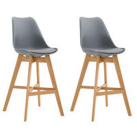 BARHOCKER 2er Set Kunststoff grau - Eukalyptusholzfarben/Grau, Holz/Kunststoff (48/112/56cm) - CLP