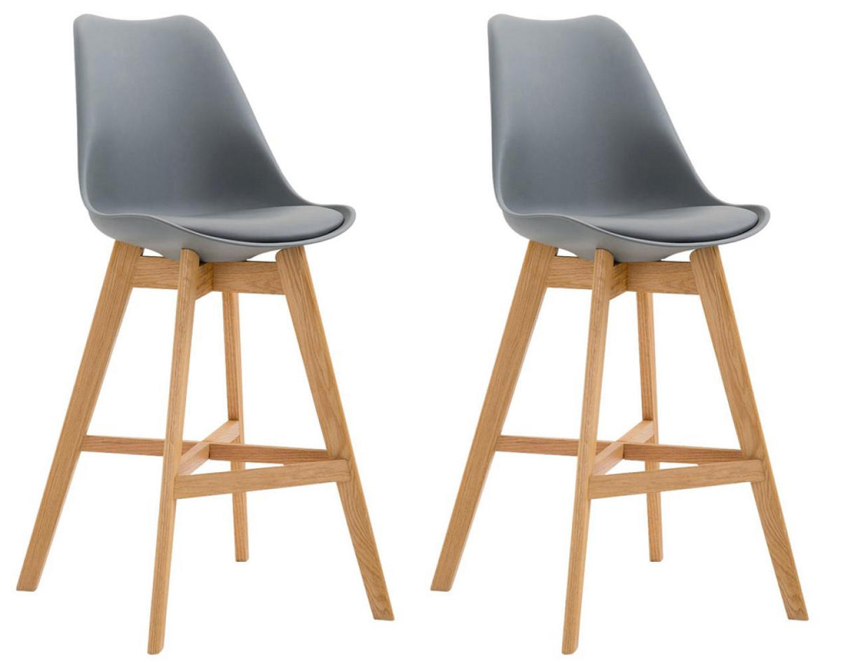 BARHOCKER 2er Set Kunststoff grau - Eukalyptusholzfarben/Grau, Holz/Kunststoff (48/112/56cm) - CLP