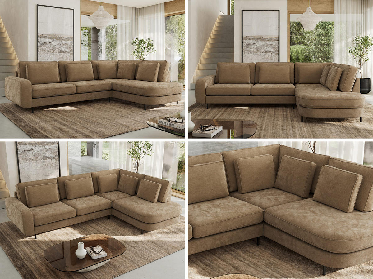 ROHOVÁ SEDAČKA CALENO L - Hnědá Hrubě tkaná žinylka - Levá Strana - černá/hnědá, kov/textil (317/225cm) - MKS
