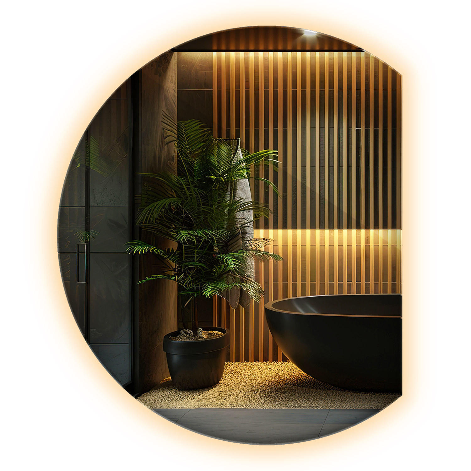 LED SPIEGEL 74 cm x 90 cm Asymmetrische Form Warmweiß 3000 K - Transparent, Glas (74/90/0.4cm) - Wallfluent