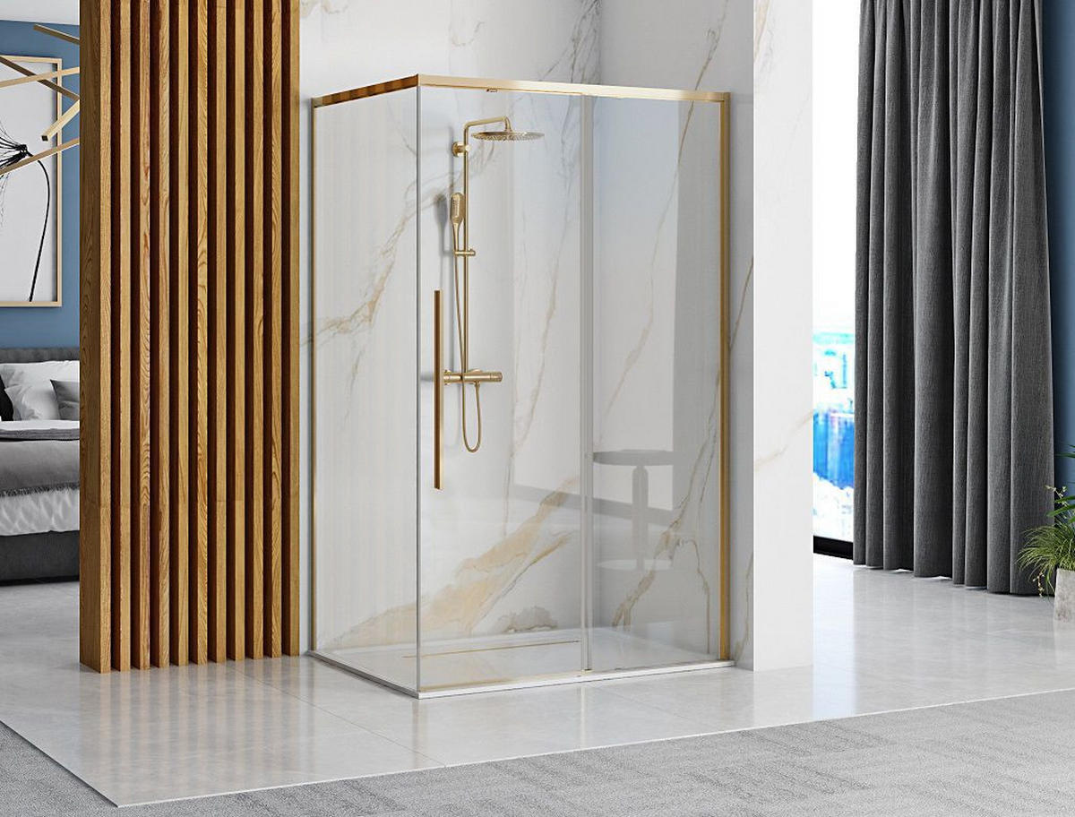 DUSCHKABINE Rea Solar Gold 100x80 ohne Duschwanne - Goldfarben, Glas (80/98.5/195cm) - REA