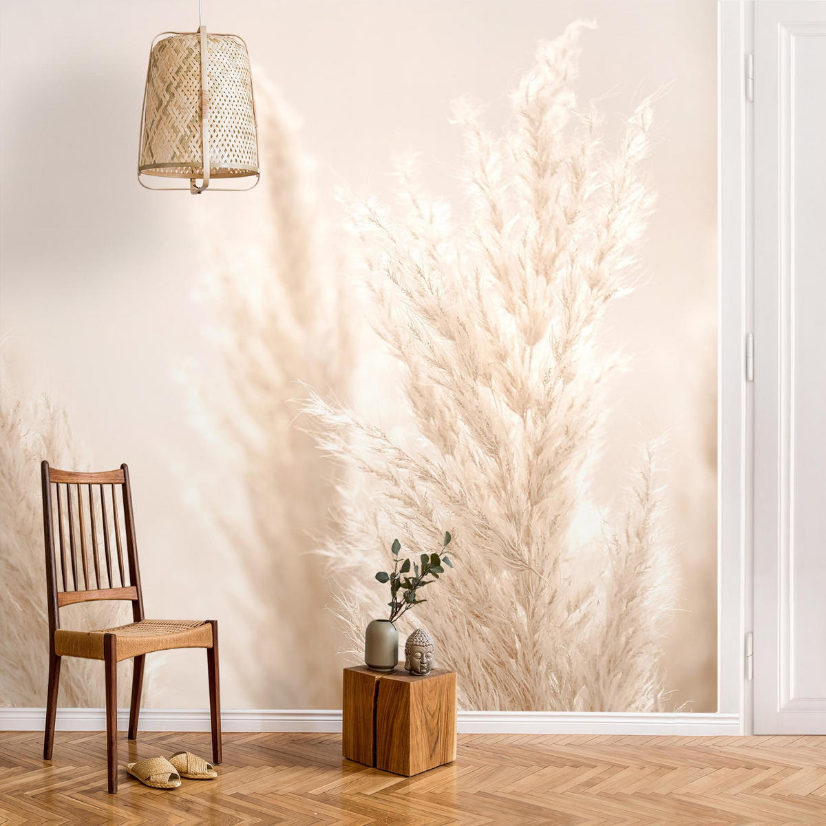 FOTOTAPETE Pampasgras im Sonnenlicht 288/288 cm - Eichefarben, Papier (288/288cm) - Bilderwelten