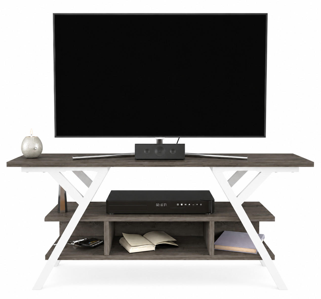 TV Stand Minerva Weiß Wenge - Alteiche, Holzwerkstoff (120/55/35cm) - Decorotika