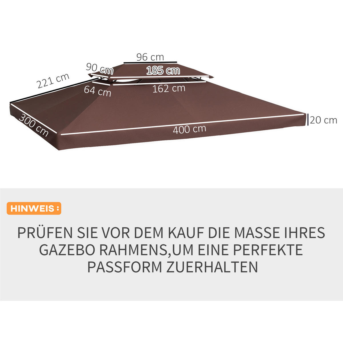 PAVILLONDACH, Polyester, Kaffee - Braun, Kunststoff (400/20/300cm) - Outsunny