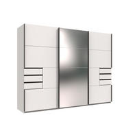 KLEIDERSCHRANK Saigon in Weiß und schwarzen Griffen mit einer Spiegel Türfront – Schwebetürenschrank 3 türig - 270 cm Breite - Weiß, Holzwerkstoff (80/200/120cm)