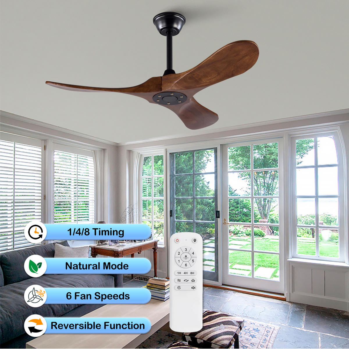 DECKENVENTILATOR 42Zoll Holzflügel Propeller Design Fernbedienung - Schwarz, Kunststoff (107/107/32cm) - CASIVA