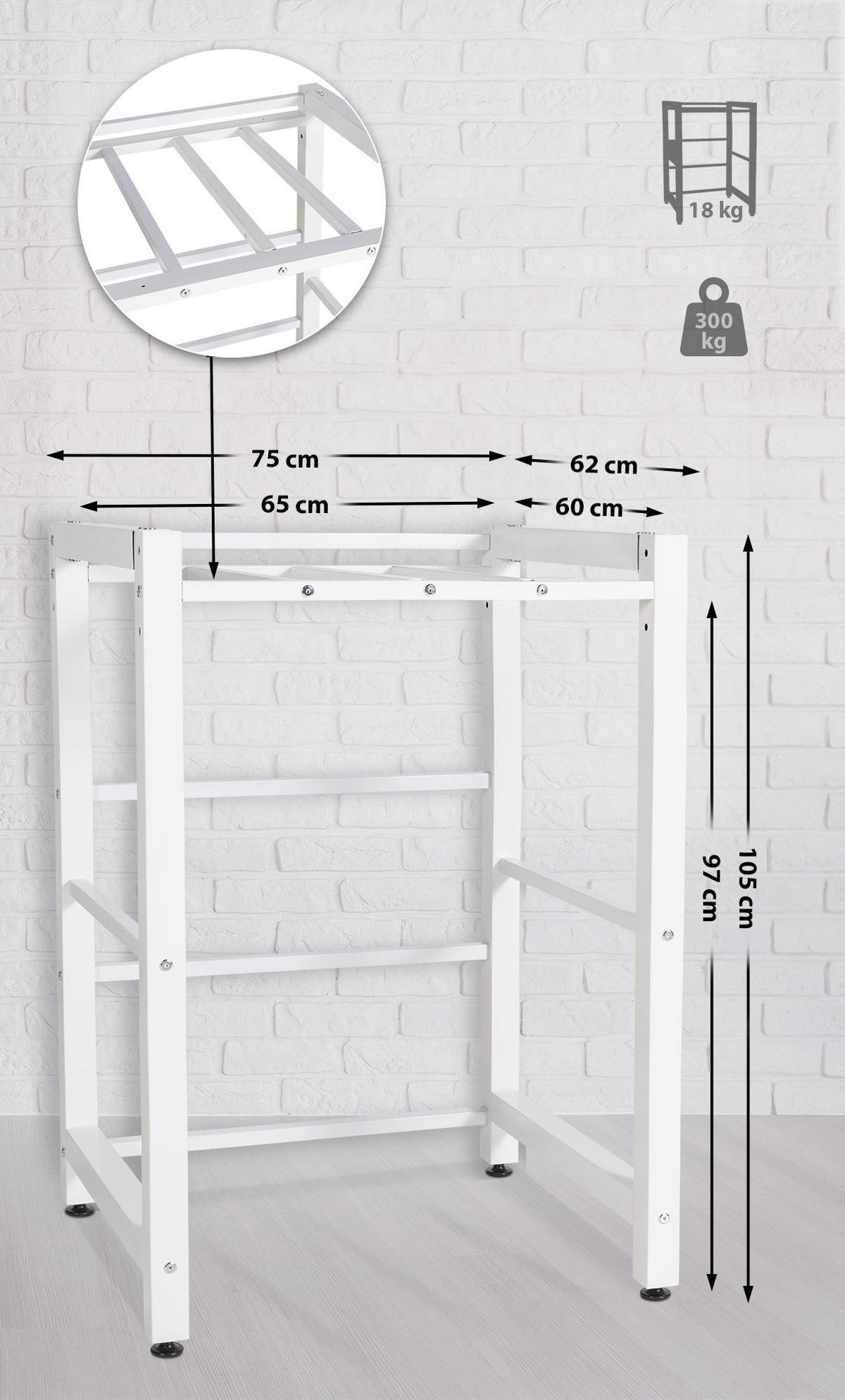 WASCHMASCHINENGESTELL KAMED Stahl 105x75x62 cm Weiß - Weiß, Metall (75/105/62cm) - DELUKE