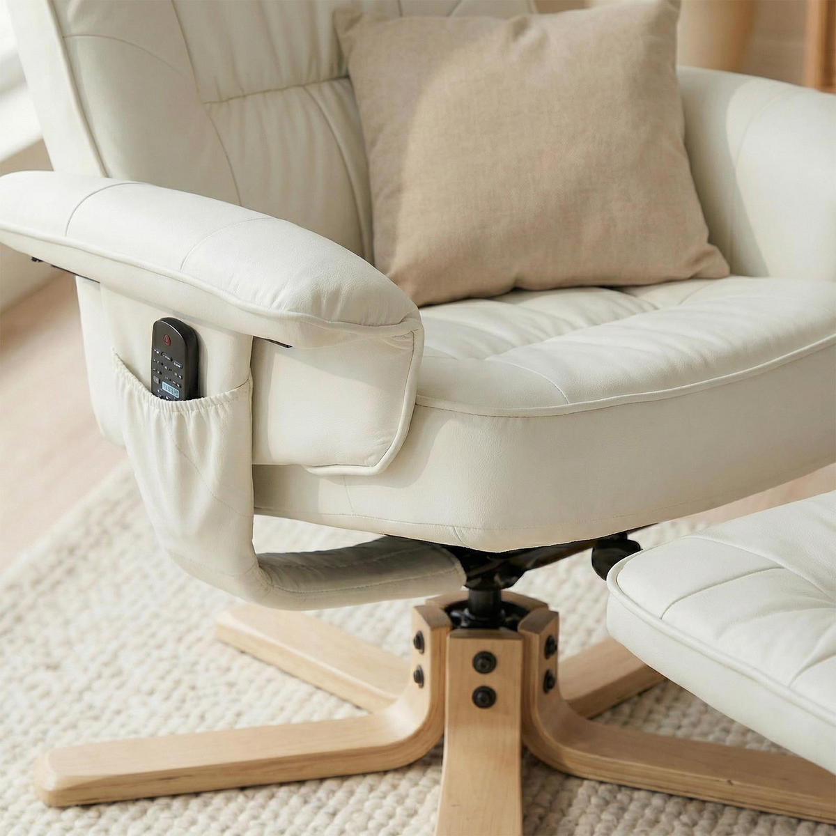 RELAXSESSEL KUNSTLEDER, SET MIT HOCKER CHARLY weiß - Weiß, Textil (76/87/61cm) - IDIMEX