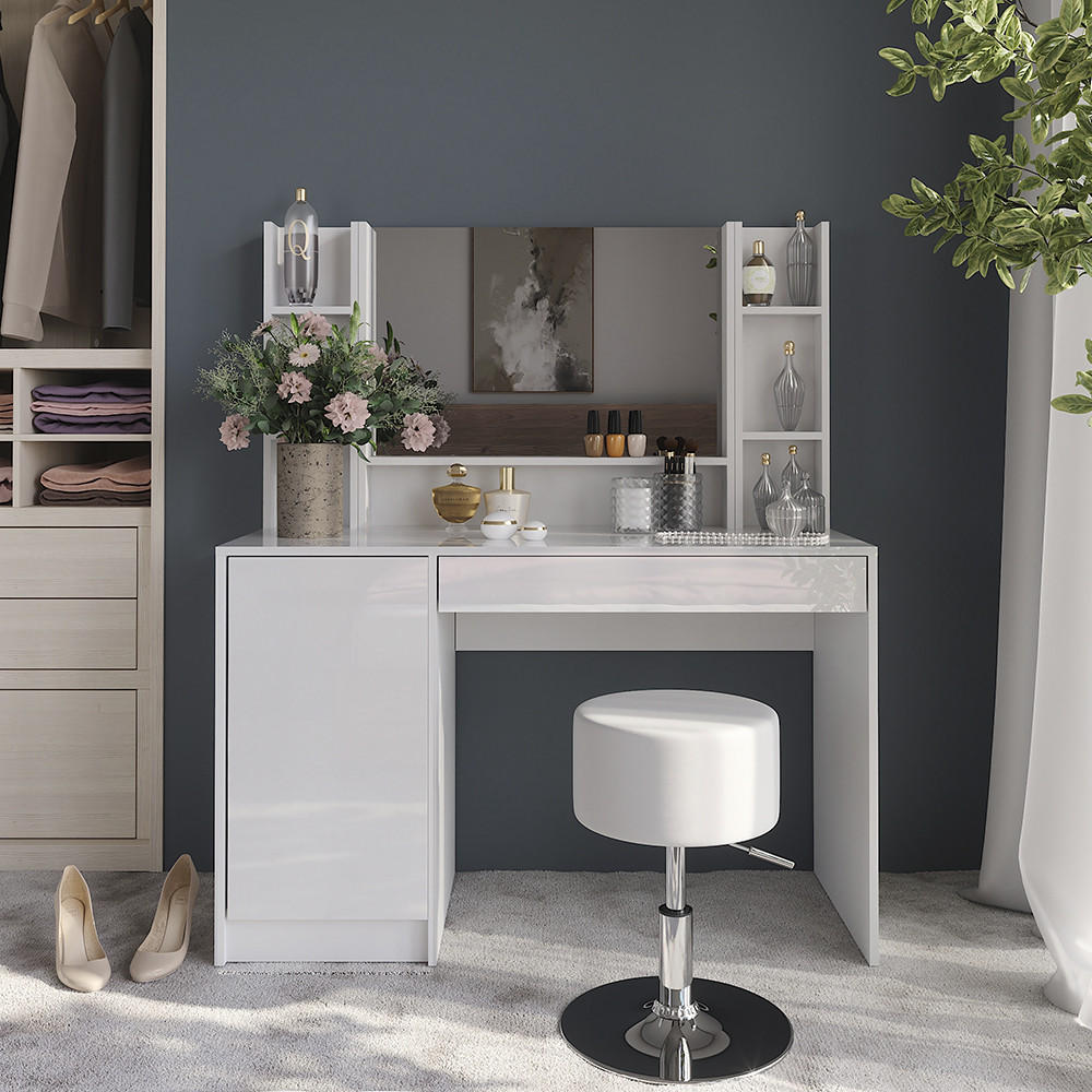 SCHMINKTISCH Sherry Weiß/Weiß Hochglanz 119.8 cm 5 Teile - Weiß Hochglanz, Holzwerkstoff (119.8/76/50.1cm) - Vicco