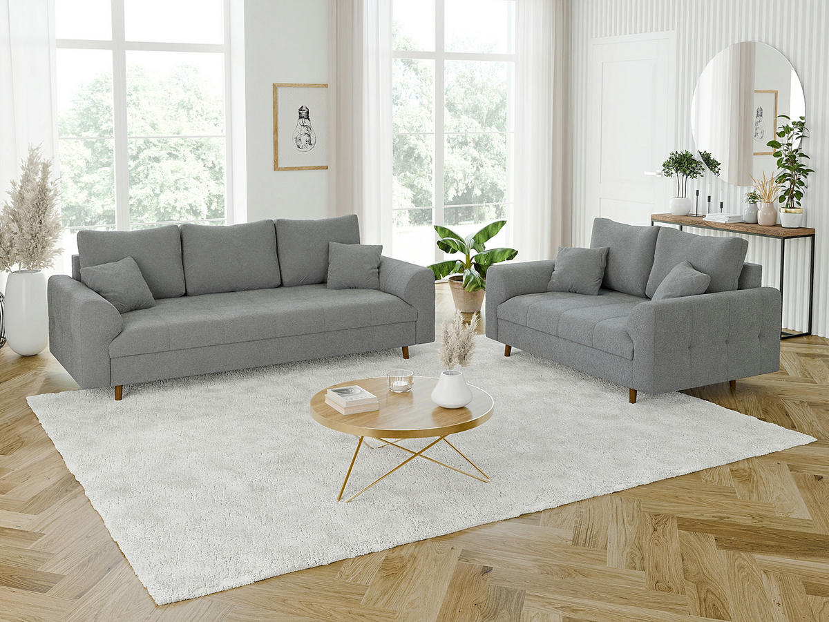 3-SITZER-SOFA Henrik Grau Boucle - Braun/Grau, Holz/Textil (210/81/93cm) - S-Style Möbel