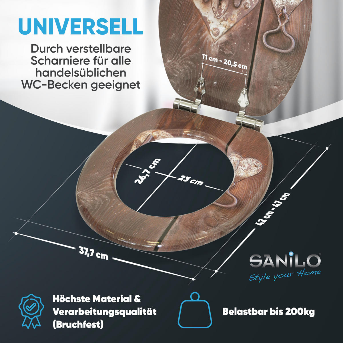 WC-SITZ mit Absenkautomatik Türschloss - Braun, Holzwerkstoff (38/6/47cm) - Sanilo