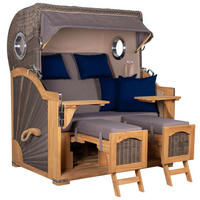 STRANDKORB Düne Grande Bullauge Teak PE Grey Dessin 589 - Braun/Grau, Metall (142/170/95cm) - Mr. Deko