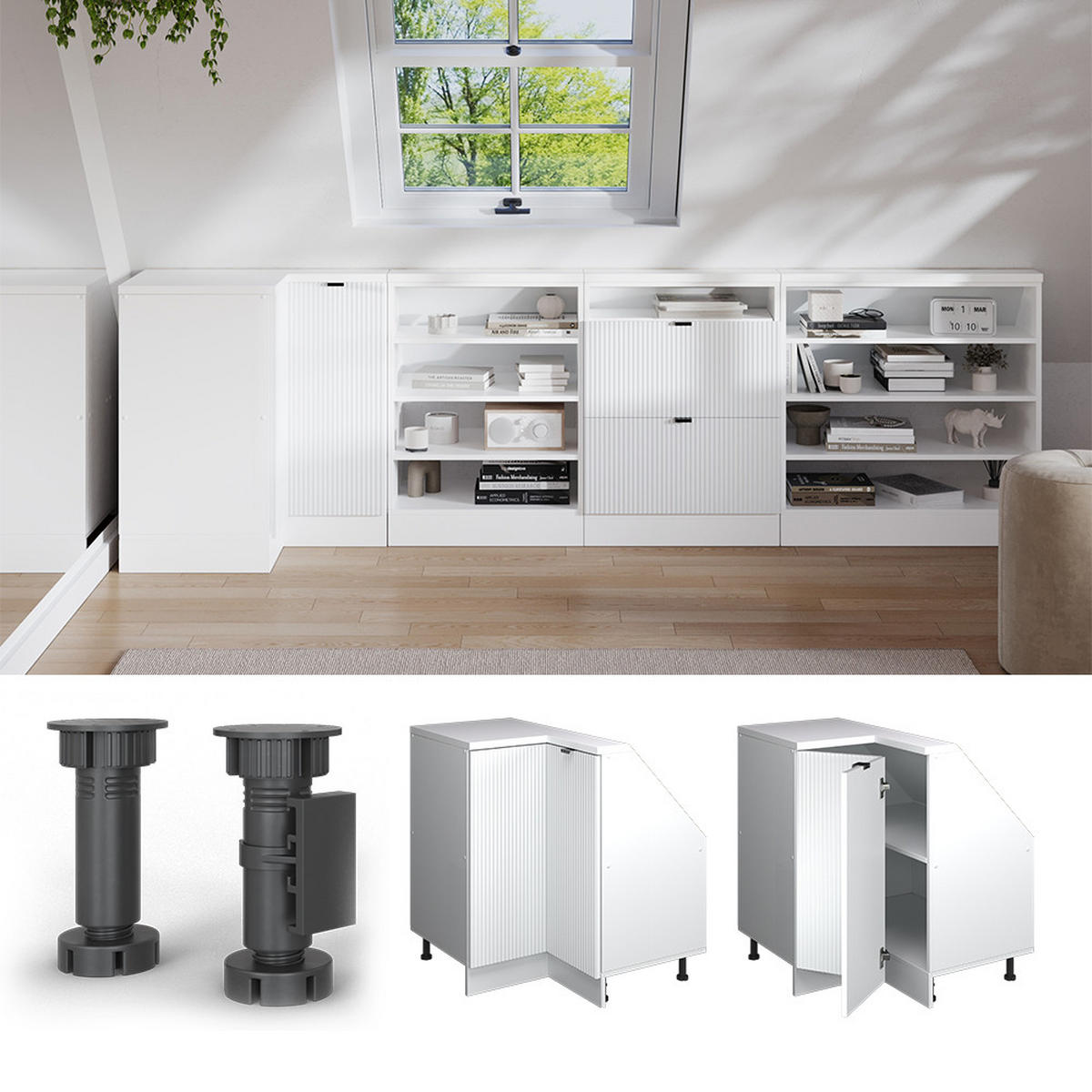 ŠIKMÁ SKŘÍŇ ROHOVÁ SKŘÍŇKA Rion Bílé zvlnění - bílá, kompozitní dřevo (75.6/81.6/46cm) - Vicco