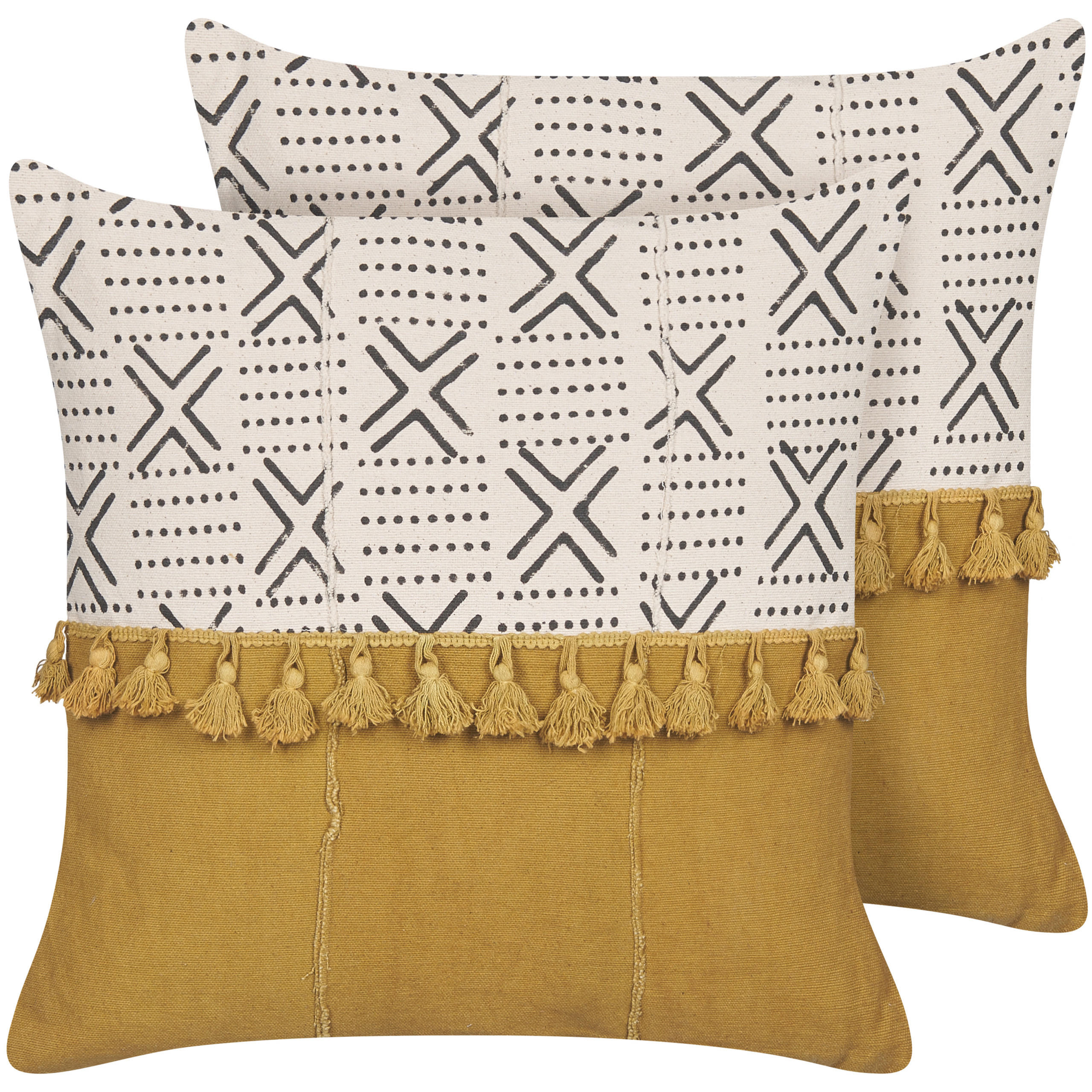 DEKOKISSEN 2er-Set Cremeweiß 45/45 cm Woodi - Ecru, Naturmaterialien/Textil (45/45cm) - Beliani