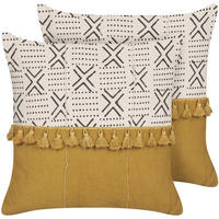 DEKOKISSEN 2er-Set Cremeweiß 45/45 cm Woodi - Ecru, Naturmaterialien/Textil (45/45cm) - Beliani