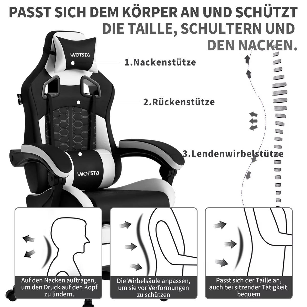 GAMINGSTUHL Racing ergonomisch verstellbar Drehstuhl Schwarz - Schwarz, Metall (63/127/56cm) - Kaket