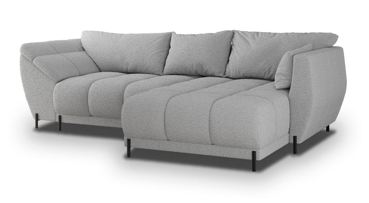 ECKSOFA VESTANO R-S Hellgrau Boucle-Stoff mit Schlaffunktion - Hellgrau, Holz (287/182cm) - MASSENO