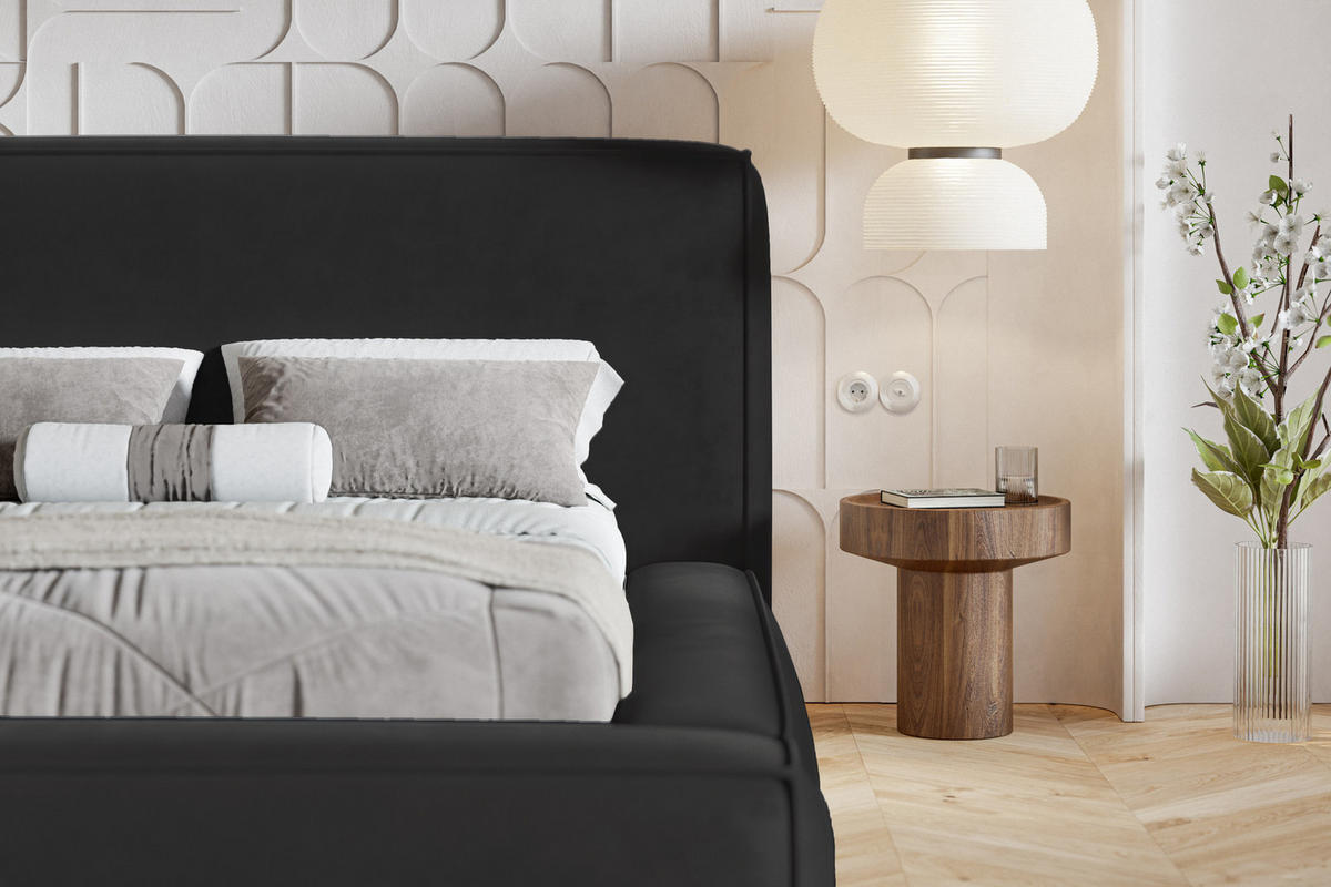 POLSTERBETT 140x200 Karano, Dicker Schaum, Bettkasten, Samt, Schwarz - Schwarz, Holz/Textil (140/200cm) - Emporius