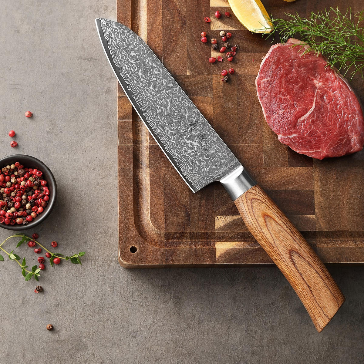 MESSERSET 3-tlg Damast - Braun, Metall - Wakoli