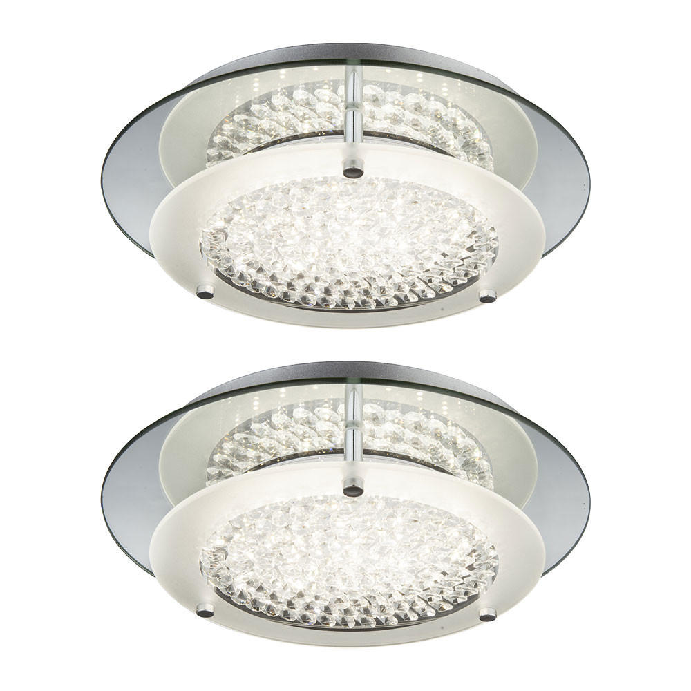 LED DECKENLEUCHTE Kristalle Silber 2er Set - Silberfarben, Metall (28/28/7.8cm) - Globo Lighting