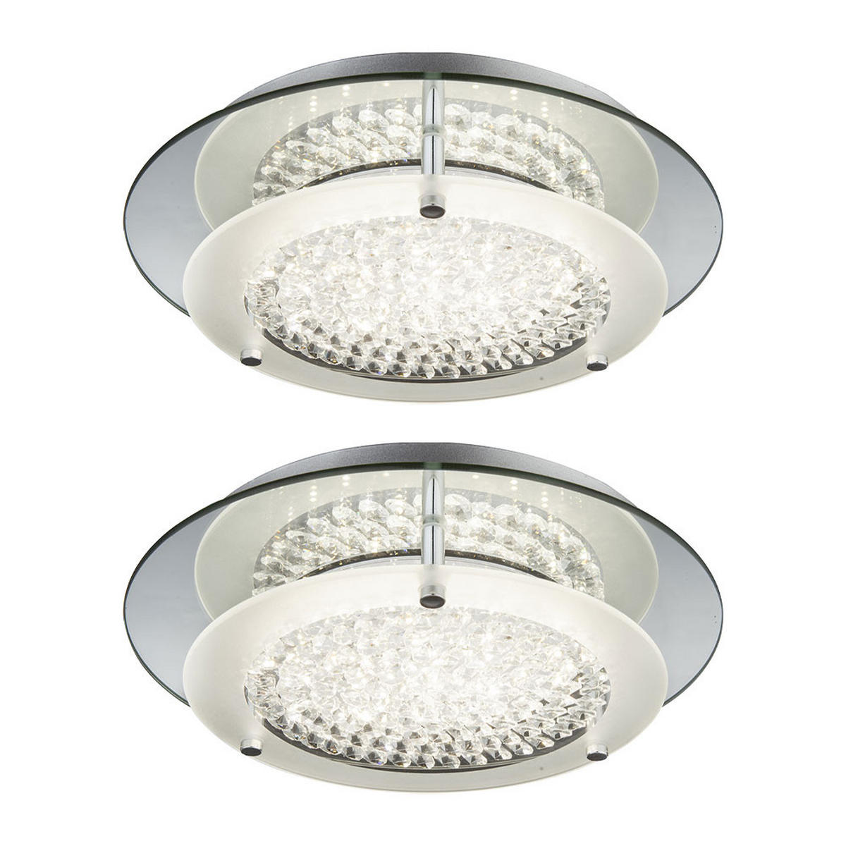 LED DECKENLEUCHTE Kristalle Silber 2er Set - Silberfarben, Metall (28/28/7.8cm) - Globo Lighting