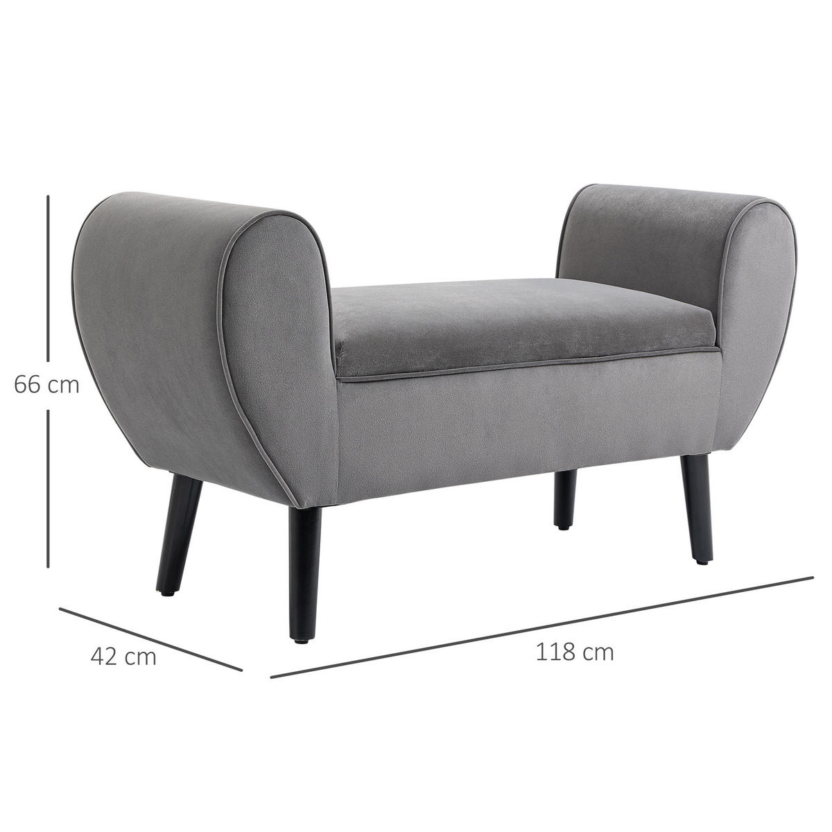 SITZBANK, Polsterbank, Grau - Grau, Kunststoff (42/66/118cm) - HOMCOM