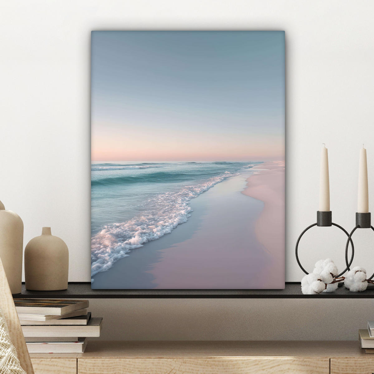 LEINWANDBILD Küstenlinie - Pastell - Wasser Room Decor 30x40 cm - Pastellblau, Textil (30/40cm) - MuchoWow