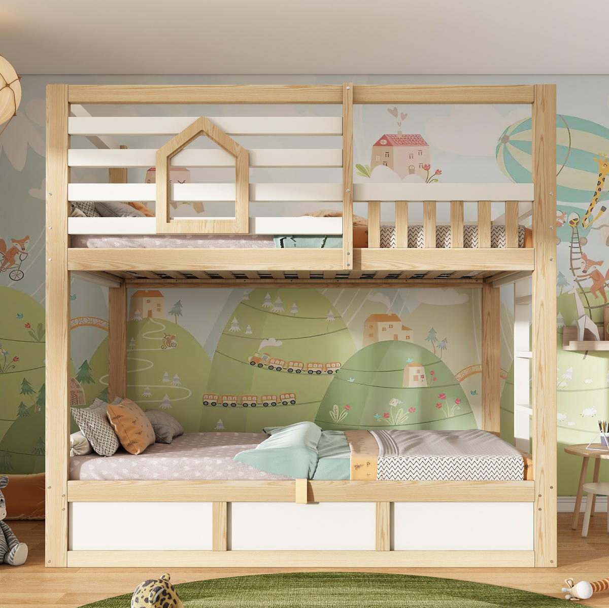 ETAGENBETT 90/200 cm weiß/eichefarben aus Holz mit Stauraum - Eichefarben, Holzwerkstoff (90/200cm) - OKWISH