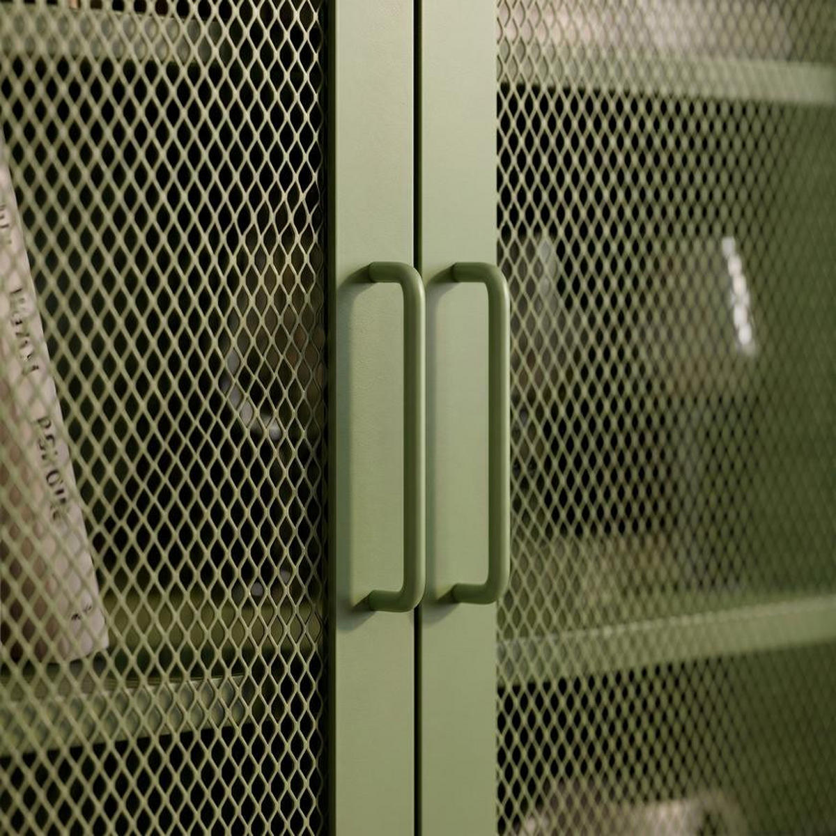 HIGHBOARD im Industrial-Design aus Metall H.120cm 2 Türen Streckmetall Olivgrün - Kai - Grün, Metall (85/120/45cm) - Sicaan