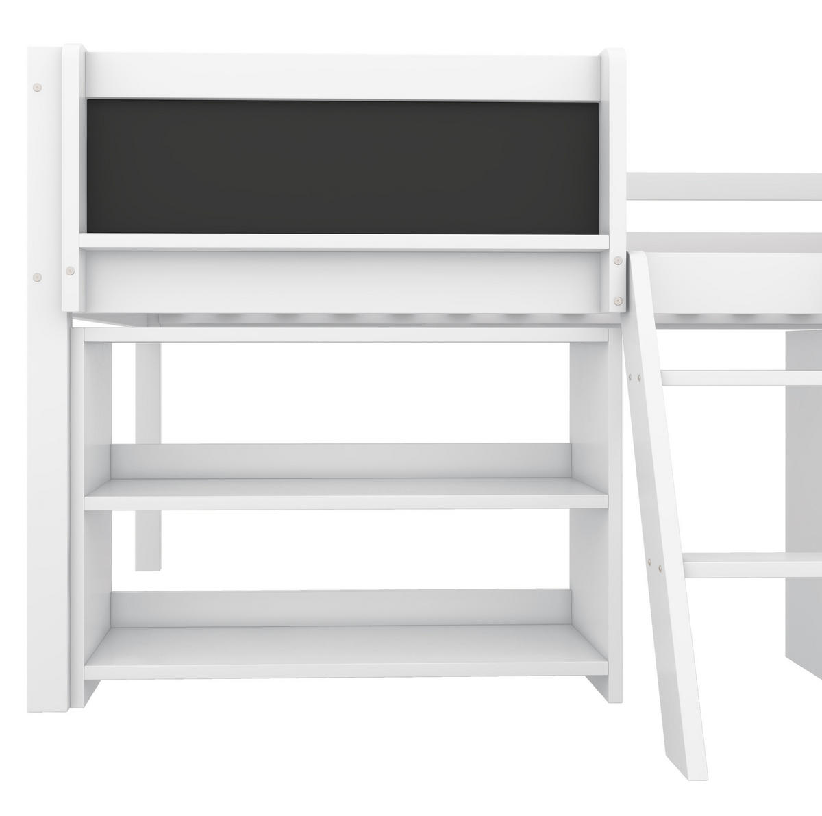 HALBHOCHBETT aus Kiefernholz und MDF 90x200 cm Weiß mit Ablagefächern, Leiter und Zeichentafel - Weiß, Holz (90/200cm) - IVMEU