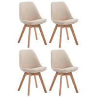 STUHL 4er Set Stoff creme - Eukalyptusholzfarben/Creme, Holz/Textil (48/84/55cm) - CLP