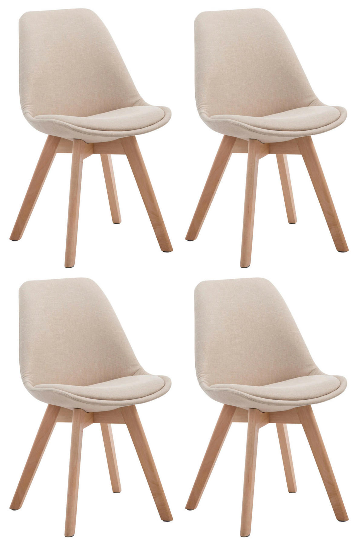 STUHL 4er Set Stoff creme - Eukalyptusholzfarben/Creme, Holz/Textil (48/84/55cm) - CLP