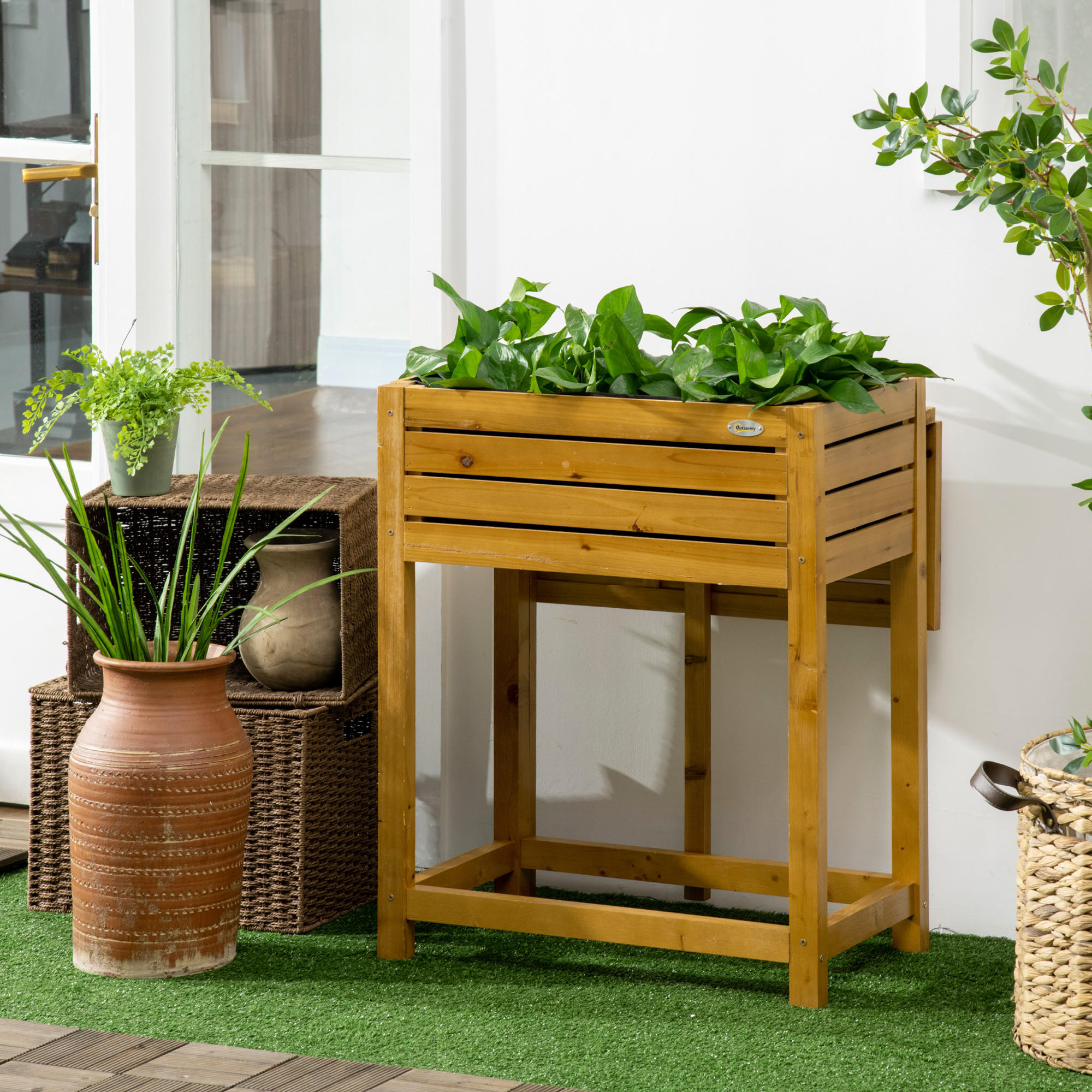 HOCHBEET Pflanzkasten mit klappbarer Tischplatte, für Garten, Terrasse, Holz, Braun - Braun, Holz (63/74.5/64cm) - Outsunny