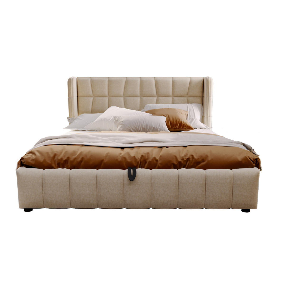 POLSTERBETT 180/200 cm Beige aus Leinen mit Stauraum und Lattenrost - Beige, Textil (180/200cm) - Flora Grace