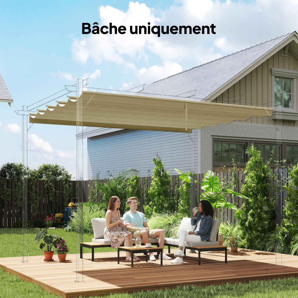 ERSATZDACH DE-12603 350/260 cm für 4x3 m Pergola mit 10 Ösen Beige - Beige, Textil (260/6/350cm) - ComfortXL