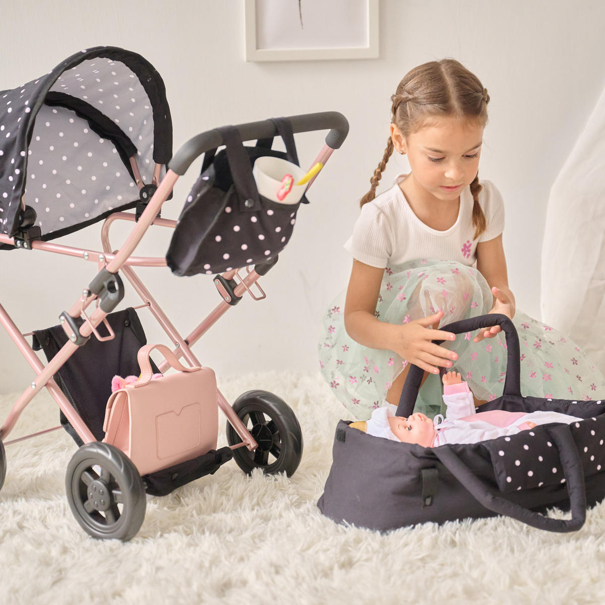 PUPPENWAGEN 2-in-1 Klassiker, Schwarz, 64cm - Schwarz, Holzwerkstoff (37/64/56cm) - Teamson Kids