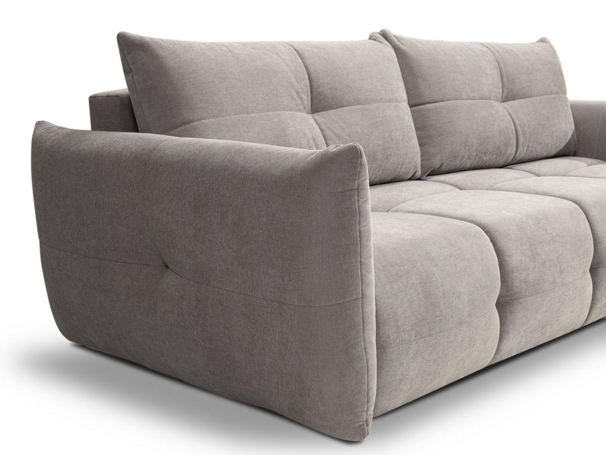 BETTSOFA MODA Beige Chenille-Stoff mit Schlaffunktion - Beige, Holz (245/86/110cm) - MASSENO