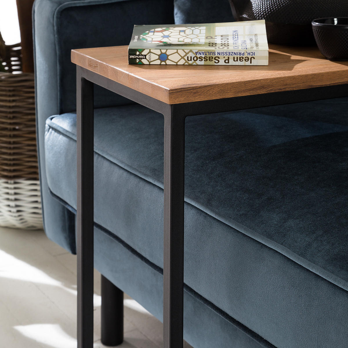 BEISTELLTISCH - Eiche massiv / Eisen - Eichefarben, Holz (30/45/60cm) - home24