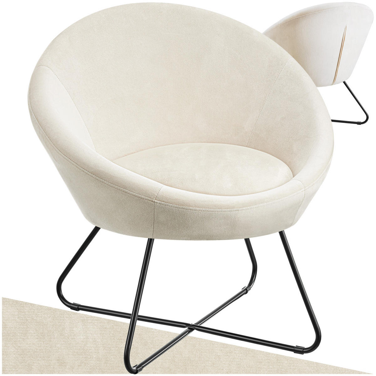 COCKTAILSESSEL Centera,83 x 73 x 82 cm,Samtoptik beige - Beige, Metall (83/82/73cm) - tectake