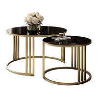 COUCHTISCH 2in1 LORI GLASS gebürstetes Gold, gebürstetes Gold / schwarzes Glas - Schwarz, Metall (70/70/43cm) - Lookway