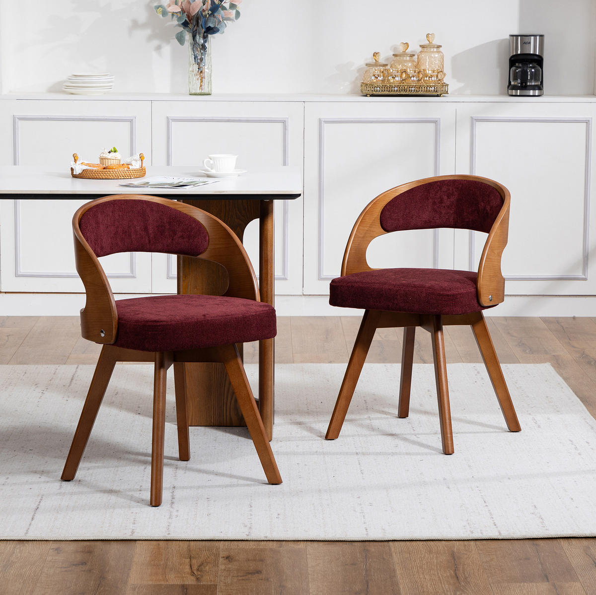 ESSZIMMERSTUHL 2er-Set drehbar ca. 44 x 41 x 75 cm Linen Wine Red - Rot, Holz (44/72/41cm) - Meubliv