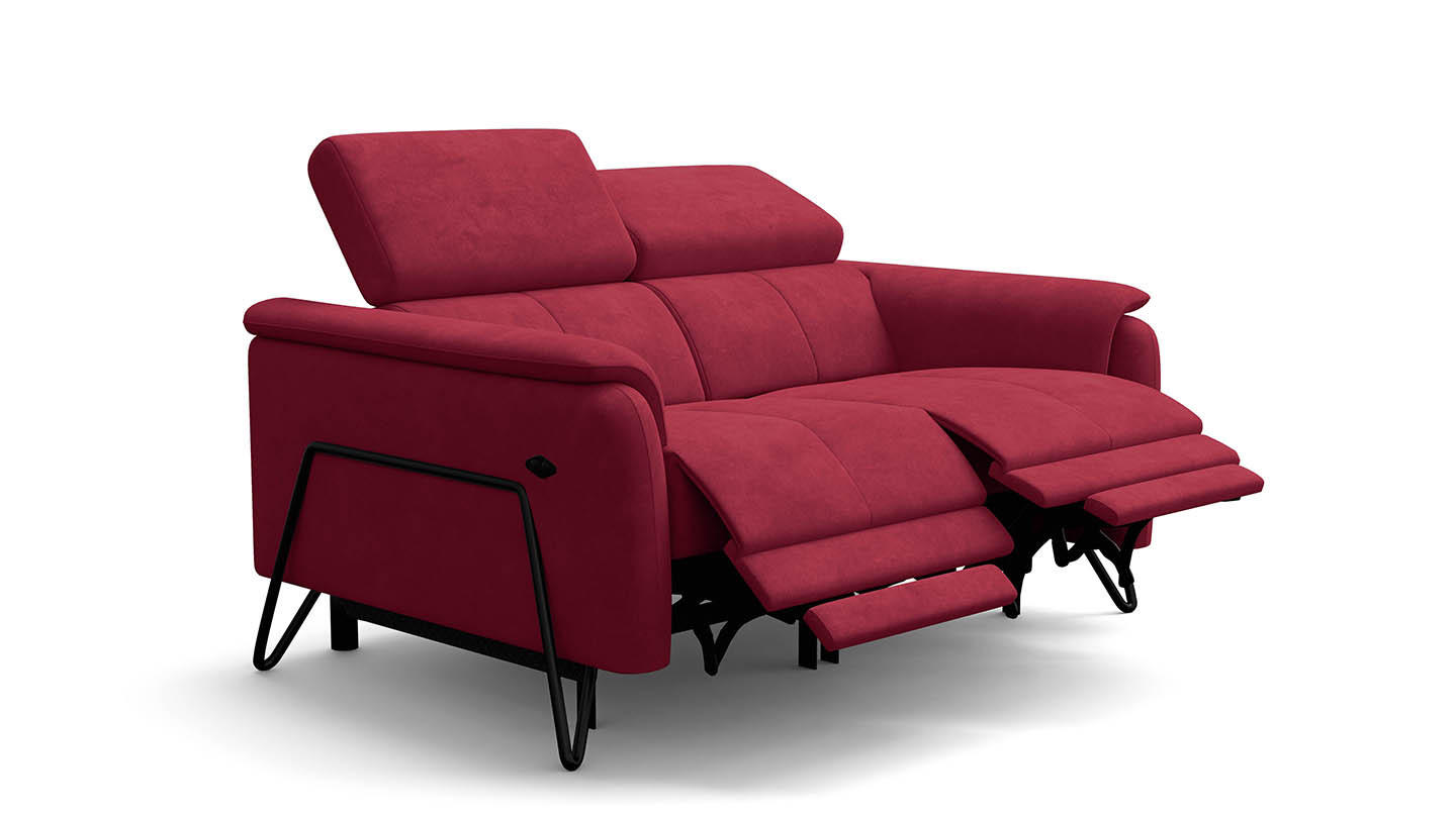RELAXSOFA RODEN 2-Sitzer mit 2 Relax, rostrot, Veloursstoff - Rot, Holz/Textil (148/82/103cm) - Wozimo