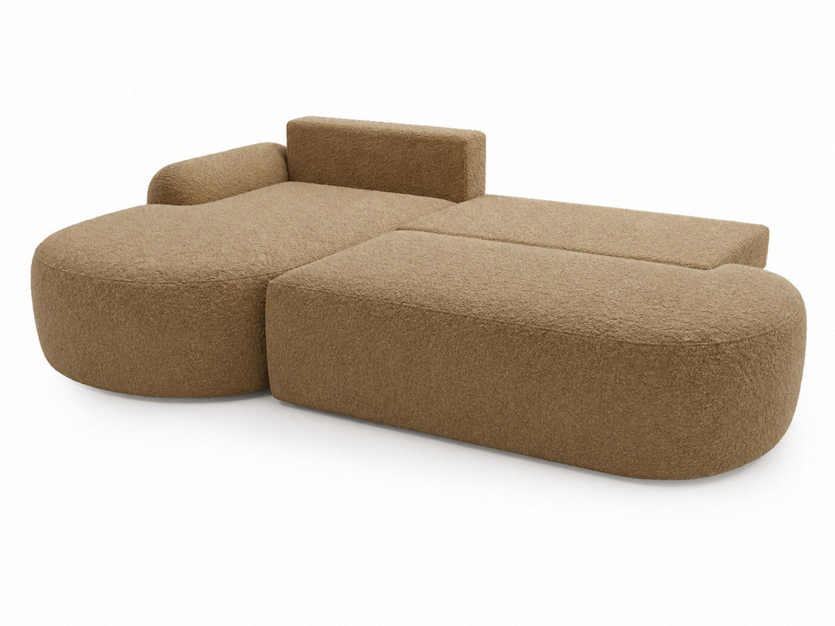 ECKSOFA Aurio O Bouclé-Stoff Hellbraun Links - Hellbraun, Holz/Textil (271/177cm) - Graingold