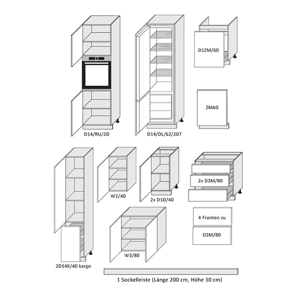KÜCHENLEERBLOCK MIT KÜCHENINSEL Pescara weiß matt / RAL 9003 signalweiß matt (K5) 360 / 59 / 207cm und 160 / 50 / 82cm 11-teilig - Weiß/Grau, Holzwerkstoff/Metall (360/207/59cm) - Feldmann-Wohnen