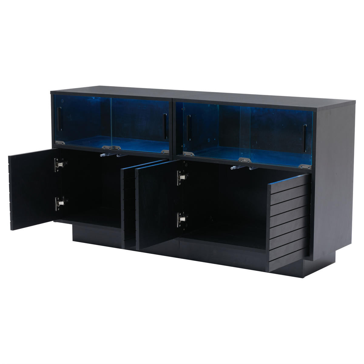SIDEBOARD DE-37769 mit 4 Glastüren und LED-Beleuchtung Schwarz - Schwarz, Holzwerkstoff (130/68/35cm) - ComfortXL