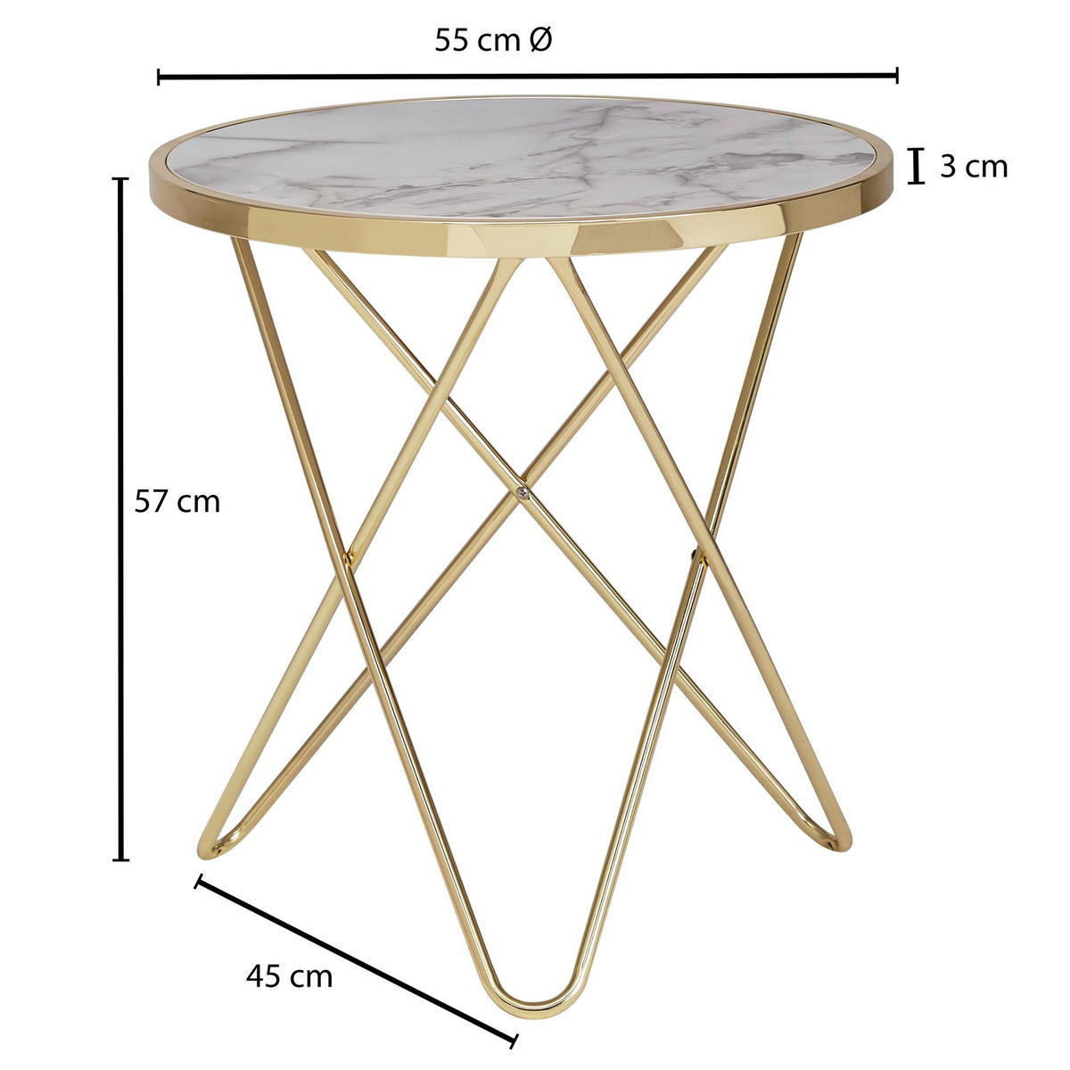 BEISTELLTISCH – Rund Marmoroptik Gold Metall 55x57 cm modern - Schwarz/Weiß, Holz/Metall (55/55/57cm) - KADIMA DESIGN