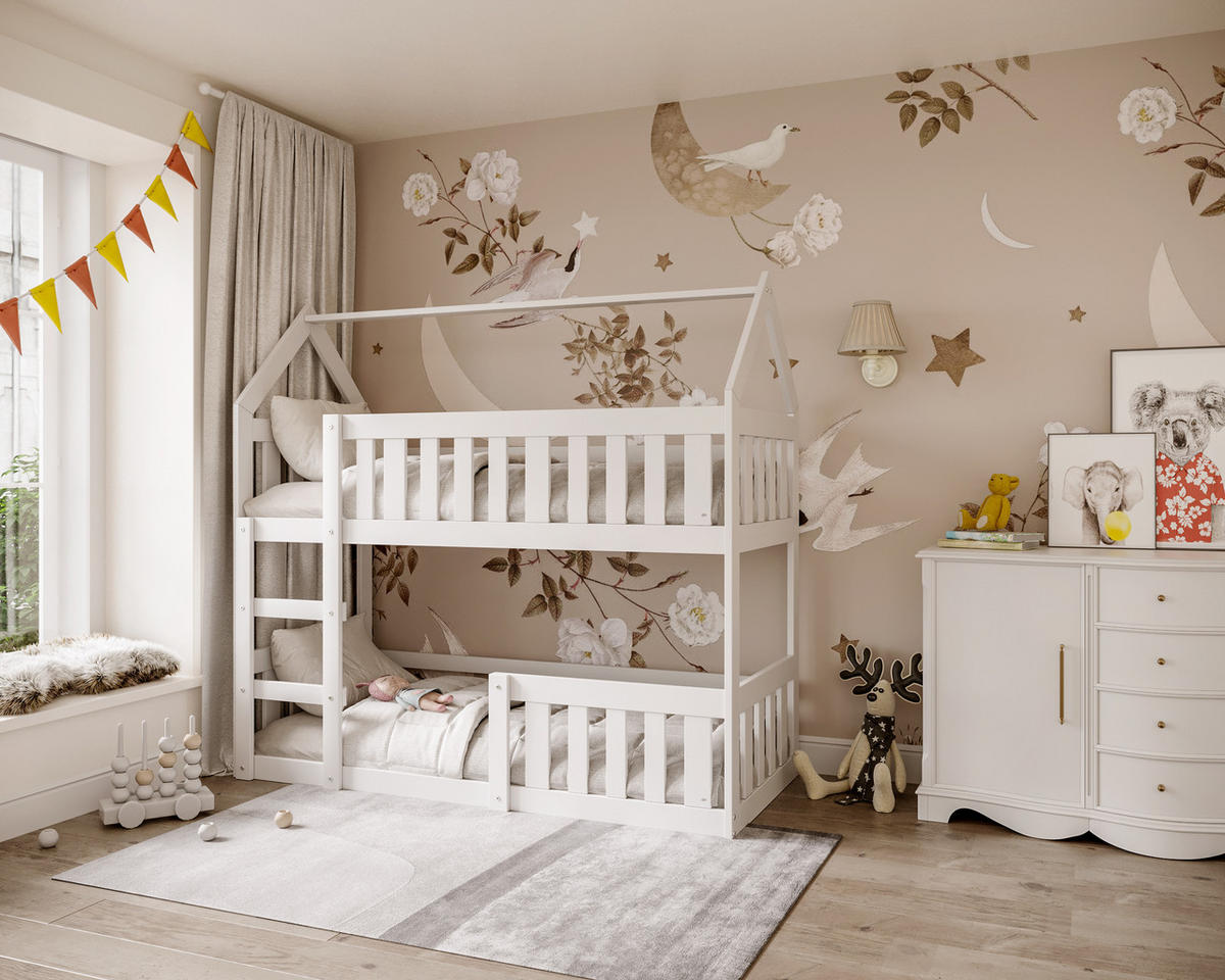 KINDERBETT LILI Hausbett 160x80cm mit Matratzen Weiß - Weiß, Holz (80/160cm) - Luxkor24