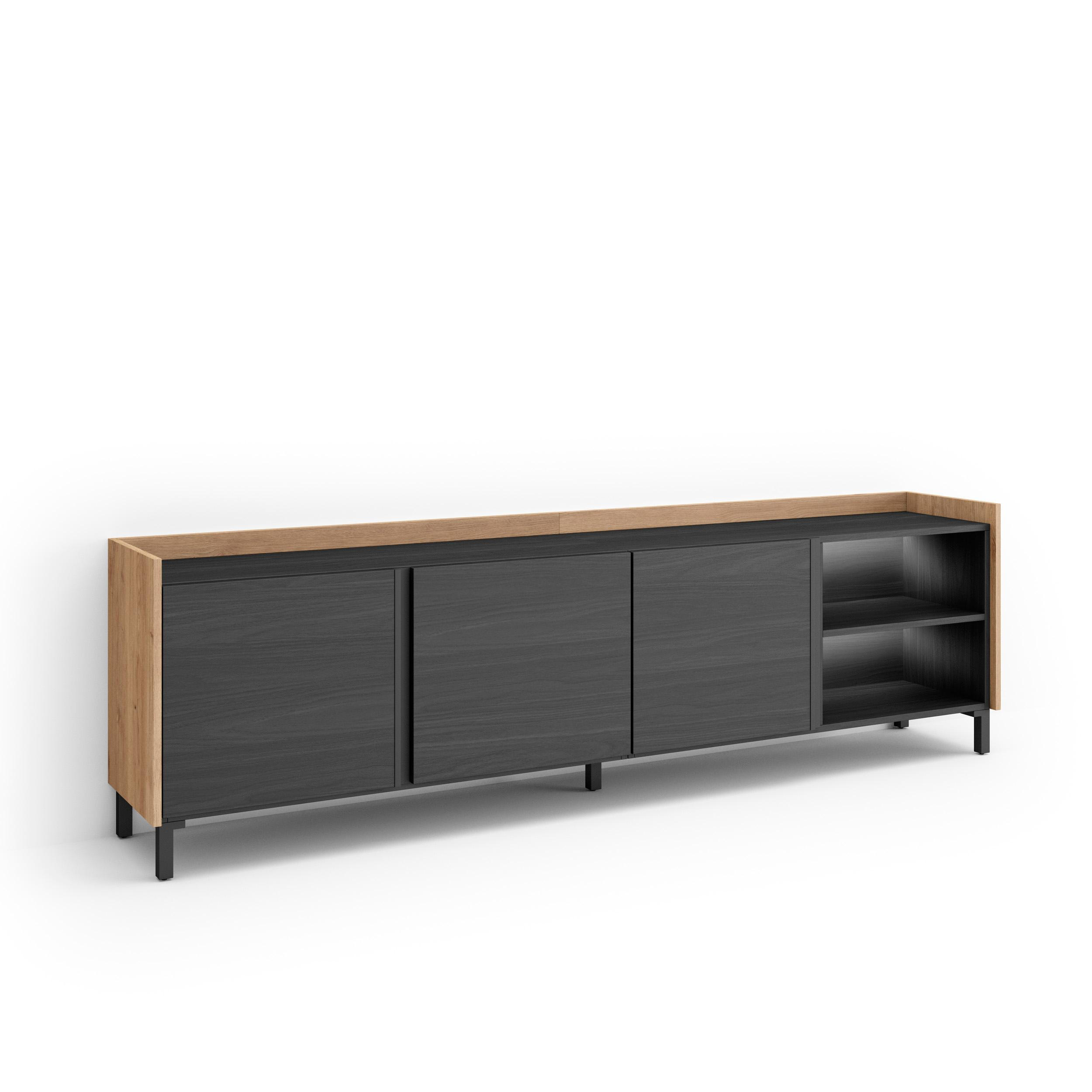 Skraut Home Lowboard, Schwarz 207x61x35 cm